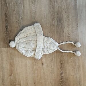Handmade Cable Knit Fleece Lined Beanie‎ Hat with Pom Ivory Cream No Size
